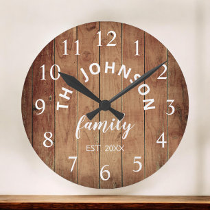 Wood Custom Family Name Rustic Farmhouse Large Clock