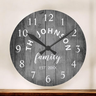 Wood Custom Family Name Rustic Farmhouse Large Clock