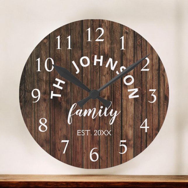 Wood Custom Family Name Rustic Farmhouse Round Clock (Creator Uploaded)