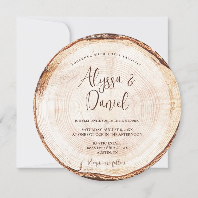  Wood Cut Grain Custom Invitation Rustic Wedding (Front)