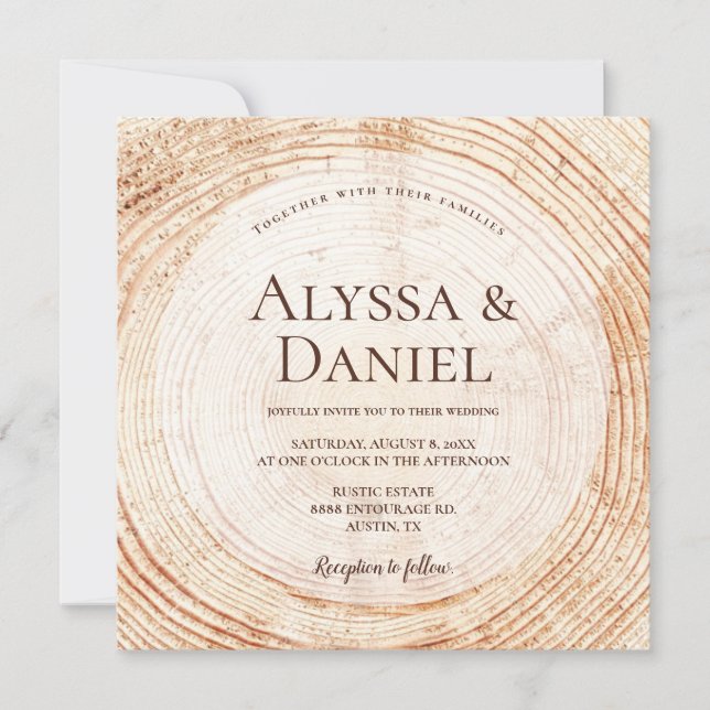 Wood Cut Grain Custom Rustic Wedding  Invitation (Front)