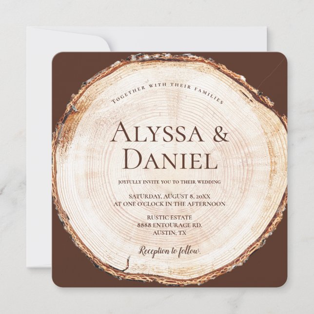 Wood Cut Grain Custom Rustic Wedding  Invitation (Front)