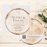 Wood Cut Grain QR Code Details Rustic Wedding  Invitation<br><div class="desc">Celebrate your love with our "Rustic Wedding Wood Cut Grain Custom Invitation." Inspired by the charm of wood cut slabs often seen at beautiful and romantic rustic weddings, this unique round invitation imitates a wood slice, showcasing the intricate tree rings that symbolise the growth and strength of your love. Make...</div>