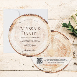 Wood Cut Grain QR Code Details Rustic Wedding Invitation