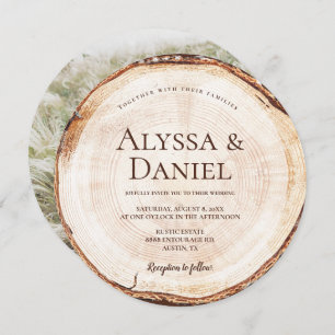 Wood Cut Slice Custom Photo Rustic Wedding  Invitation