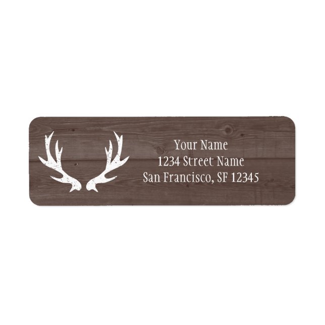 Wood deer antler wedding Return Address labels (Front)