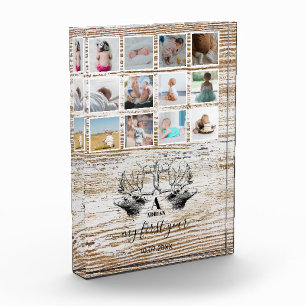Wood Deer Baby's First Year Photo Collage Block