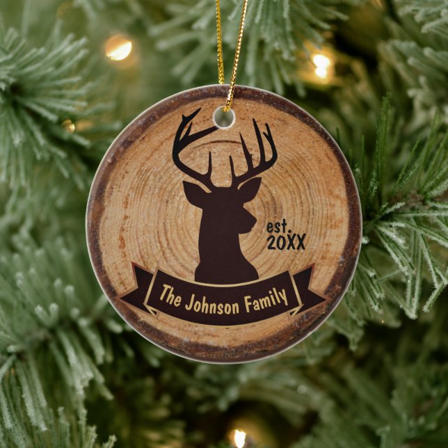 Wood Deer Silhouette Ceramic Tree Decoration (Tree)