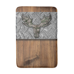 Wood Diamond Plate Camouflage Deer Head Bath Mat