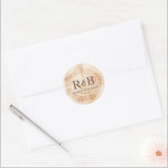 Wood Disc Background Rustic Wedding Monogram Classic Round Sticker<br><div class="desc">Capture the rustic charm of your upcoming wedding with this Personalised Wood Disc Background Rustic Wedding Monogram Sticker. Featuring a woodcut background with rings, this sticker allows you to add a personal touch by customising it with your own name initials. The round shape and wood print of this sticker evoke...</div>