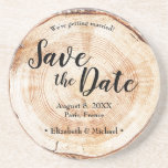 Wood Disc Custom Save the Date Rustic Wedding Coaster<br><div class="desc">An elegant and unique save the date keepsake with a wood disc cut print on these sand Stone Coasters. Customise the details with your wedding date,  location and names.</div>