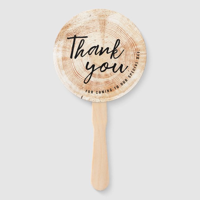 Wood disc Cut Thank You for coming Rustic Wedding Hand Fan (Front)
