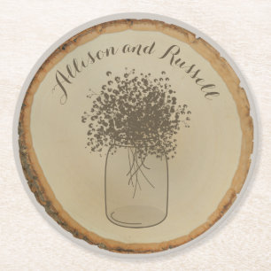 Wood Disc Inspired Baby's Breath Wedding Coaster