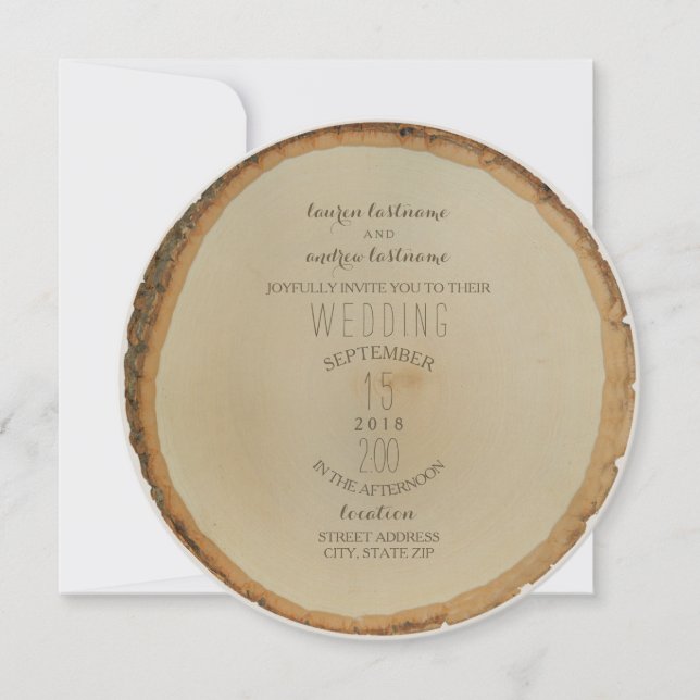 Wood Disc Inspired Circle Wedding Invitation (Front)