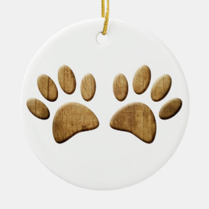 Wood Dog Paw Print Ceramic Tree Decoration