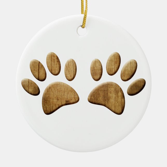 Wood Dog Paw Print Ceramic Tree Decoration (Front)
