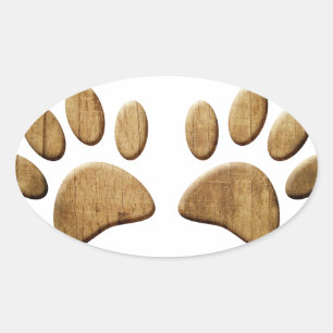 Wood Dog Paw Print Oval Sticker