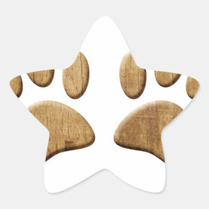 Wood Dog Paw Print Star Sticker