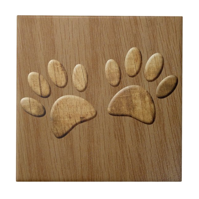 Wood Dog Paw Prints Tile (Front)