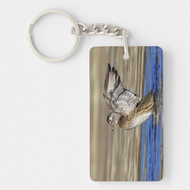 Wood Duck flapping her wings Key Ring (Front)