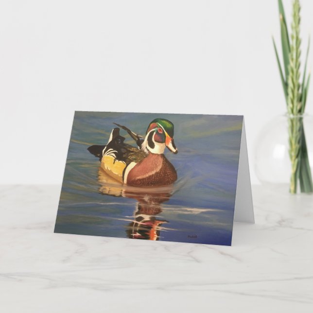 Wood Duck on Water Blank Greeting Card (Front)