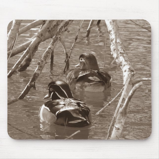 Wood Duck Pair in Sepia Mouse Pad (Front)