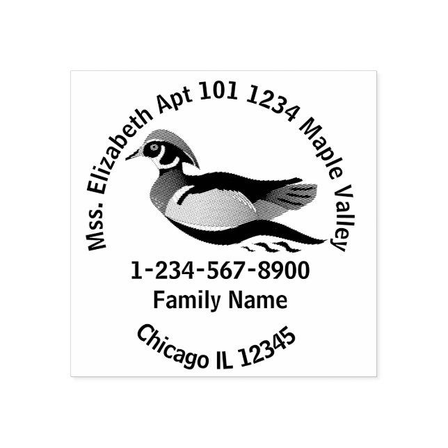 Wood Duck Swimming Home Contact Information Rubber Stamp (Imprint)