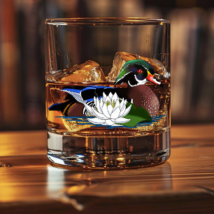Wood Duck Water Lily Whiskey Glass