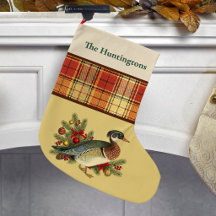 Wood Duck with Festive Holiday Greenery and Plaid