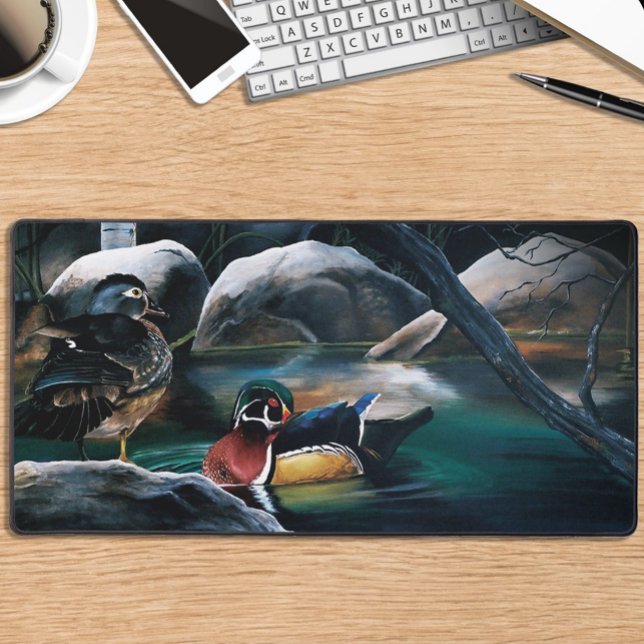 Wood Ducks Pair Pond Nature Wildlife Colourful Desk Mat (Creator Uploaded)
