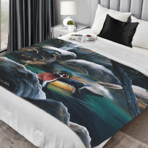 Wood Ducks Pair Pond Nature Wildlife Colourful Fleece Blanket