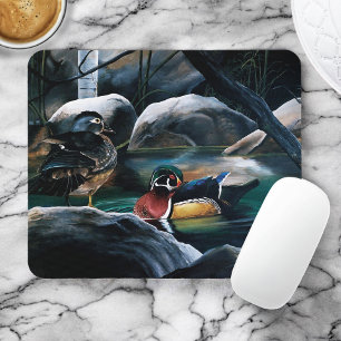 Wood Ducks Pair Pond Nature Wildlife Colourful Mouse Pad