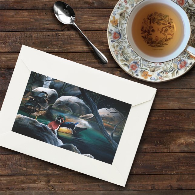 Wood Ducks Pair Pond Nature Wildlife Colourful Rectangular Sticker (Creator Uploaded)