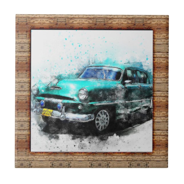 Wood Effect Framed Abstract Art Car Tile (Front)
