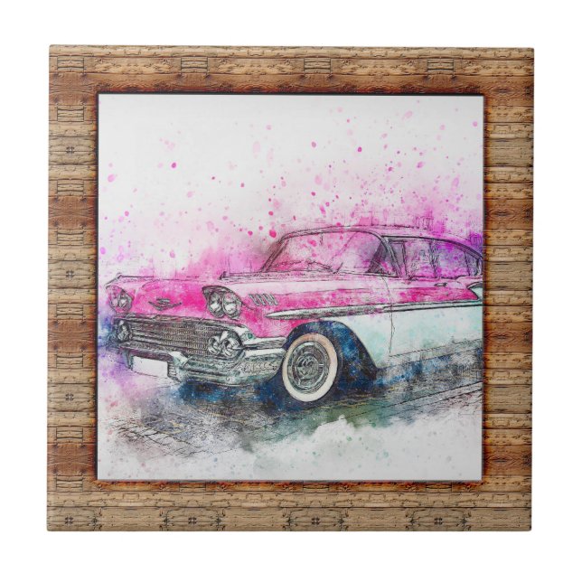 Wood Effect Framed Abstract Art Car Tile (Front)