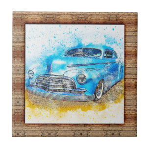 Wood Effect Framed Abstract Art Car Tile