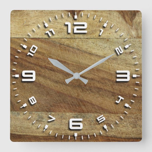 Wood Effect Large Square Wall Clock (Front)