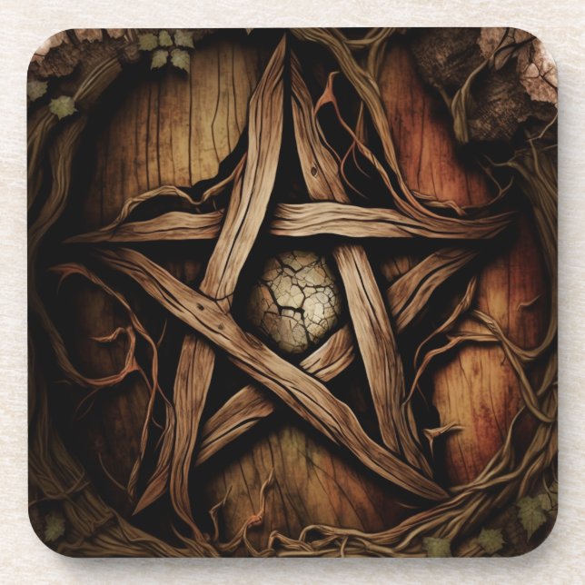 Wood Effect Pentagram  Coaster (Front)