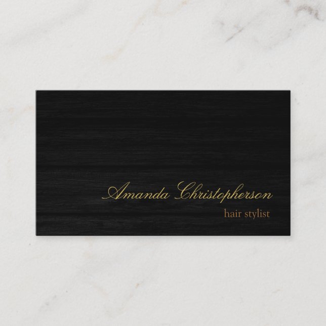 Wood Effect Script Hair Stylist Business Card (Front)