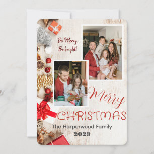 wood elegant family christmas Two Photo Holiday Card