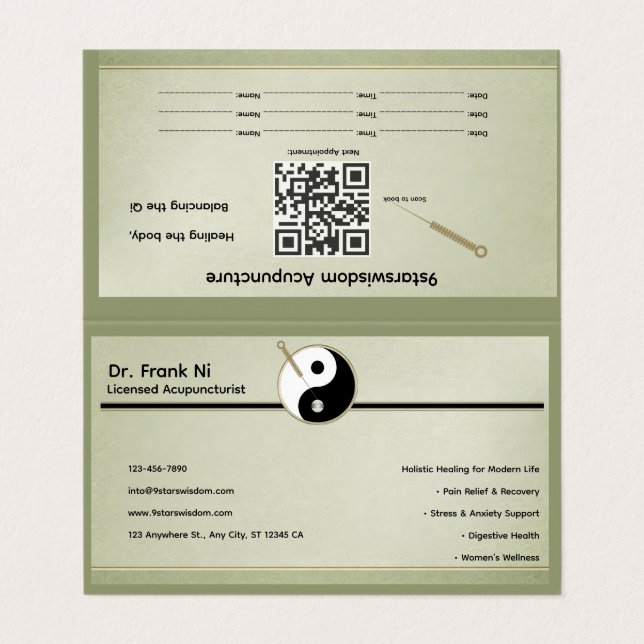 Wood Element Minimalist Acupuncture Business Card (Outside Unfolded)
