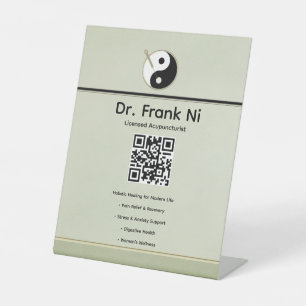 Wood Element Minimalist Acupuncture Business Card Pedestal Sign