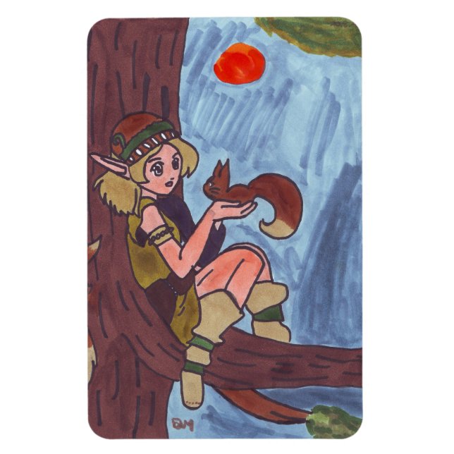 Wood Elf With Squirrel Magnet (Vertical)