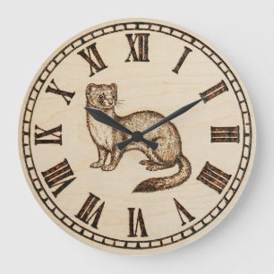 Wood Engraved Ferret Wall Clock