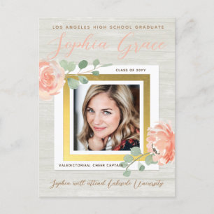 Wood Eucalyptus Graduation Photo Announcement Postcard