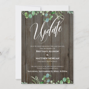 Wood & Eucalyptus Postponed Wedding Update Card