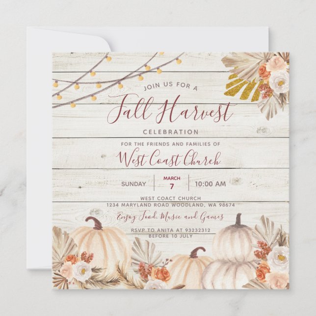 Wood Fall Harvest Party, Fall Fest, Fall Community Invitation (Front)