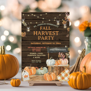 Wood Fall Harvest Party Pumpkin for School Invitation
