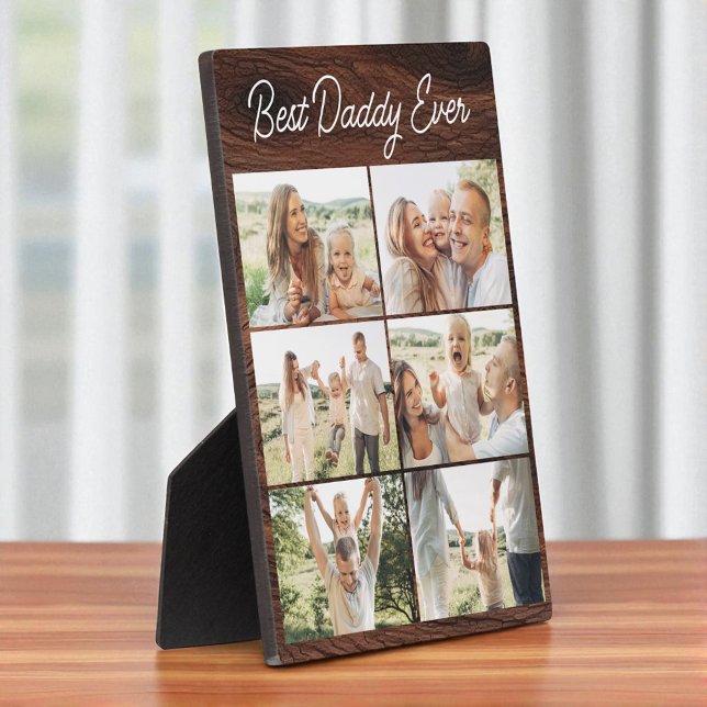 Wood Father's Day Best Daddy Ever 6 Photo Collage Plaque (Creator Uploaded)