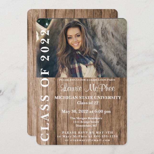 Wood Fence Custom Photo Graduate Invitation (Front/Back)
